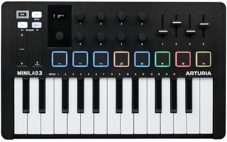 Arturia MiniLab 3 Controller MIDI universale per la produzione musicale, con pacchetto software completo 25 tasti, 8 pad multicolori Nero