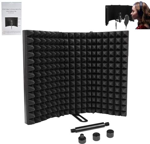 Locisne Microphone Isolation Shield, Unfold 180 ° pieghevole Studio Mic Sound Absorbing Foam Reflector Shield professionale per Tabletop Countertop Stand Microphone Recording Equipment Studio, nero