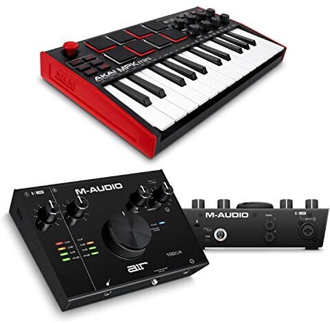 Akai Professional MPK Mini  + M-Audio AIR 192 4 – Tastiera Keyboard MIDI Controller USB con Software Incluso + Scheda Audio Esterna Interfaccia Audio USB per Registrazione Professionale