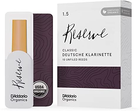 Rico D'Addario Organic Reserve Classic German Ance Clarinetto Ance per Clarinetto La prima e unica Ancia Biologica 1.5 La Forza, 10 Pacchetto