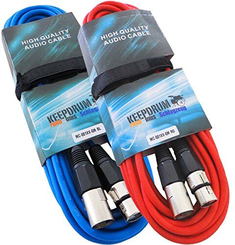 keepdrum Keep Drum 2 X MC 001 X X 6 m cavo XLR, cavo per microfono XLR/XLR, 1 rosso, 1 blu