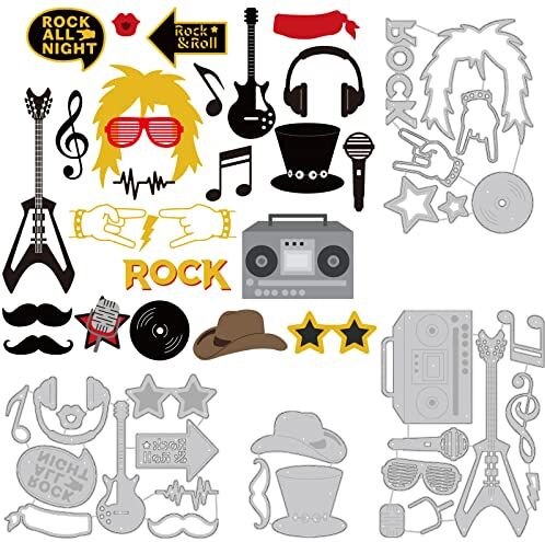 BENECREAT 28 fustelle in metallo Jazz Rock and Roll, note musicali per chitarra, luci a tema musicale, stencil per scrapbooking, goffratura decorativa, spessore 0,8 mm