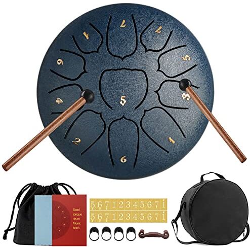 YUEHAO Steel Tongue Drum,6 Pollici 11 Note Tamburo Handpan Strumento a Percussione Tamburo,Portatile Tamburo del Handpan in Acciaio al Carbonio,con Bacchette per Tamburi Carry Bag Note Sticks