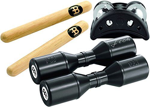 Meinl Percussion PP, starter pack da 3 pezzi con cembalo da piede Compact CFJS2S-BK, shaker Luis SH4BK e clavette classiche in legno CL1HW