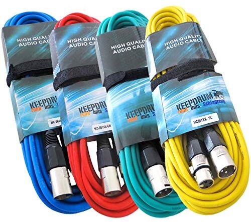 keepdrum 4 x Set cavo per microfono 6 m XLR 4 colori rosso blu verde giallo