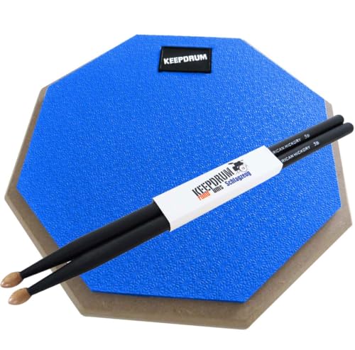 keepdrum DP-BL Practice Pad blu Drum Pad 8 mm filettatura + 1 paio 5BB custodia Black Drum Sticks