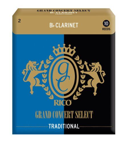 Rico Bb Ance per Clarinetto Grand Concert Select Traditional Reeds for Clarinet Balanced Spine & Tip with Traditional Shape Ance Clarinetto 2 Strength, confezione da 10