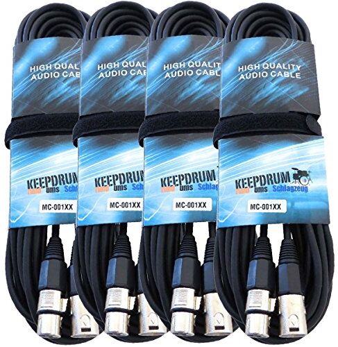 keepdrum 4 x MC 001 x x 15 m cavo per microfono xlr maschio/XLR femmina + Velcro cavo di collegamento