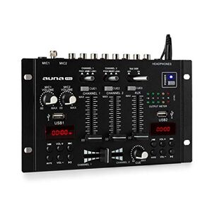 Auna Pro DJ-22BT MKII Mixer Consolle Dj, 3/2-Canali, Bluetooth, 2 x USB, 2 Display, Ingressi e Uscite RCA, 3 x Jack per Cuffie da 6.3 e 2 Microfoni, Nero