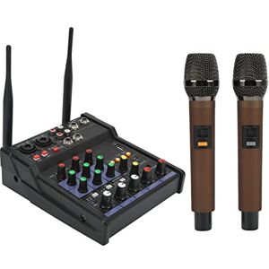 Bewinner Mixer da Studio Compatto a 4 Canali, Mini Mixer Stereo Bluetooth Wireless con 2 Microfoni Wireless, per la Registrazione in Studio Domestico