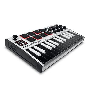 Akai Professional MPK Mini MK3 – Tastiera MIDI Controller USB a 25 Note con 8 Drum Pad Retroilluminati, 8 Manopole e Software Incluso, Colore Bianco
