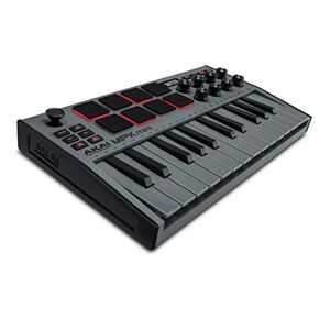 Akai Professional MPK Mini MK3 – Tastiera MIDI Controller USB a 25 Note con 8 Drum Pad Retroilluminati, 8 Manopole e Software Incluso, Colore Griggio