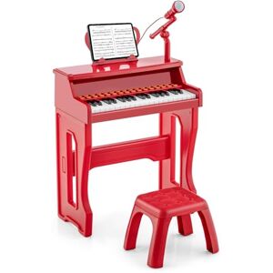 KOMFOTTEU Pianola Bambini Musicale Tastiera, Tastiera Digitale a 37 Tasti, Mini Tastiera per Bambini con Effetti Luminosi e Microfono, Strumenti Musicali con Sgabello, 22 Battiti/8 Toni/8 Ritmi, Rosso