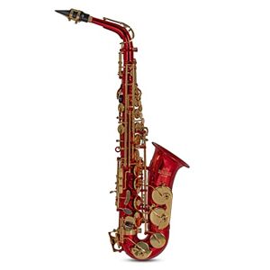 Roy Benson Eb-Alt Saxophone AS-202R (corpo in ottone pregiato e chiave F# alta, incluso bocchino, panno per la pulizia e cinghia per il trasporto, con pratico set di zaini), rosso