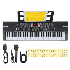 Hricane Tastiera elettronica a 61 tasti per bambini, il pianoforte elettronico portatile per principianti con microfono, leggio, adesivo (nero)