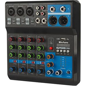 micfuns Mini mixer audio DJ Sound Board Console System, 5 canali 48 V Phantom Power con Bluetooth USB MP3 Stereo Live DJ Studio Streaming per registrazione professionale party KTV stage