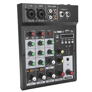 DAYM Mixer, Effetto Riverbero Integrato Console di missaggio BT, Mixer a 4 canali Mixer Portatile per Registrazione Musicale Webcast Home Karaoke(#1)