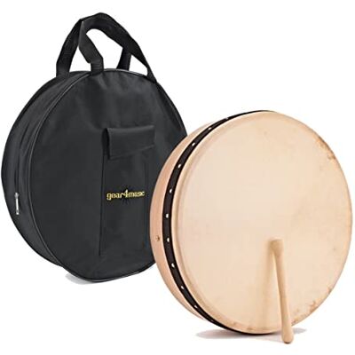 gear4music Bodhran 18 Pollici Tamburo Irlandese con Sacca e Battente Per principianti e musicisti esperti, telaio solido a due traverse, pelle di capra autentica gear4music Bodhran 18 Pollici Tamburo Irlandese con Sacca e Battente Per principianti e musicisti esperti, telaio solido a due traverse, pelle di capra autentica