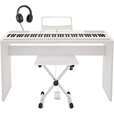gear4music Pianoforte Digitale 88 Tasti Pesati con Supporto e Sgabello Bianco gear4music Pianoforte Digitale 88 Tasti Pesati con Supporto e Sgabello Bianco