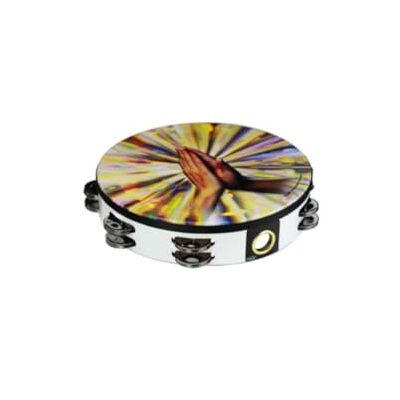 Remo World Percussion Lode Tamburello 10" Doppio Fila – Motivo: mani in preghiera, Telaio Acousticon, Bianco, 8 Coppie di Piattini, Accordato Fisso, Leggero – Remo World Percussion Lode Tamburello 10" Doppio Fila – Motivo: mani in preghiera, Telaio Acousticon, Bianco, 8 Coppie di Piattini, Accordato Fisso, Leggero –
