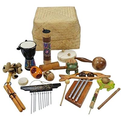 A-Star Set di percussioni multiculturali da 15 pezzi nel cestino, strumenti musicali realizzati a mano A-Star Set di percussioni multiculturali da 15 pezzi nel cestino, strumenti musicali realizzati a mano