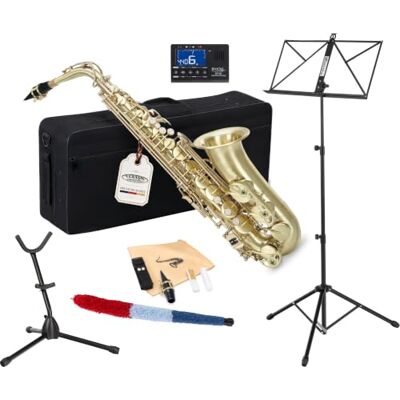 Classic Cantabile Winds AS-450 Brushed Eb-Altsax Set Sassofono Alto Sassofono alto in ottone, Spazzolato a mano opaco, Verniciato trasparente, Chiave high Fis, Suono pieno e caldo, Peso: 2 Classic Cantabile Winds AS-450 Brushed Eb-Altsax Set Sassofono Alto Sassofono alto in ottone, Spazzolato a mano opaco, Verniciato trasparente, Chiave high Fis, Suono pieno e caldo, Peso: 2