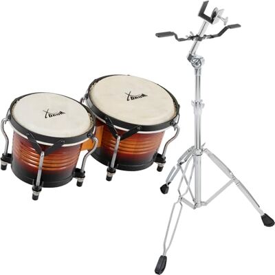 XDrum Bongos Pro Vintage Sunburst SET incl. Supporto, Bonghi, 5" (20 cm) 2 tamburi ("macho" e "hembra"), Dimensioni bongo: 6, 5" (17 cm) e 7, 5" (20 cm), Pelli naturali, Legno: betulla, Peso: 3 kg XDrum Bongos Pro Vintage Sunburst SET incl. Supporto, Bonghi, 5" (20 cm) 2 tamburi ("macho" e "hembra"), Dimensioni bongo: 6, 5" (17 cm) e 7, 5" (20 cm), Pelli naturali, Legno: betulla, Peso: 3 kg