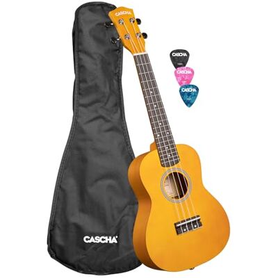 Cascha Concert Ukulele in tiglio, con custodia, 3 plettri, colore: Giallo Cascha Concert Ukulele in tiglio, con custodia, 3 plettri, colore: Giallo