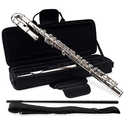 Classic Cantabile FL-100J Flauto Traverso, Nichelina, Chiavi chiuse Ottimo strumento per principianti, Particolarmente adatto ai bambini, Una testata dritta e una curva, Meccanica E scorrevole Classic Cantabile FL-100J Flauto Traverso, Nichelina, Chiavi chiuse Ottimo strumento per principianti, Particolarmente adatto ai bambini, Una testata dritta e una curva, Meccanica E scorrevole