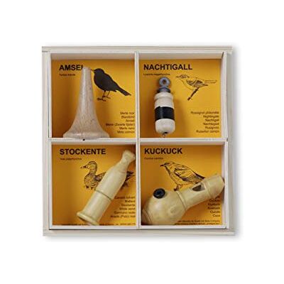 KOOKOO Set di 4 narghilè per uccelli, strumenti fatti a mano, per suoni naturali, imitazione della voce degli uccelli, con scatola di immagazzinaggio (set da 4) KOOKOO Set di 4 narghilè per uccelli, strumenti fatti a mano, per suoni naturali, imitazione della voce degli uccelli, con scatola di immagazzinaggio (set da 4)