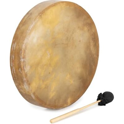 Classic Cantabile TSD-18 Tamburo Sciamanico Tradizionale Con Pelle Rivestimento in pelle di cavallo, Incluso mazzuolo, Tensionamento a corda con supporto di impugnatura, Profondità: 8 cm Classic Cantabile TSD-18 Tamburo Sciamanico Tradizionale Con Pelle Rivestimento in pelle di cavallo, Incluso mazzuolo, Tensionamento a corda con supporto di impugnatura, Profondità: 8 cm