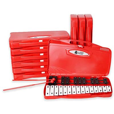A-Star Xilofono Glockenspiel cromatico soprano a 25 note in custodia rossa e due fruste in plastica 2 ottave da G5 a G7 Confezione da 10 A-Star Xilofono Glockenspiel cromatico soprano a 25 note in custodia rossa e due fruste in plastica 2 ottave da G5 a G7 Confezione da 10