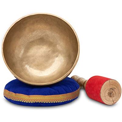 XDrum Omshanti Ciotola Sonora 22 cm Set Completo, Fatto a mano in India Materiale: lega di ottone, Diametro: ca. 22 cm, Peso: ca. 1500 g, Colore: oro, Cuscino, Ideale come base per ciotola tibetana XDrum Omshanti Ciotola Sonora 22 cm Set Completo, Fatto a mano in India Materiale: lega di ottone, Diametro: ca. 22 cm, Peso: ca. 1500 g, Colore: oro, Cuscino, Ideale come base per ciotola tibetana