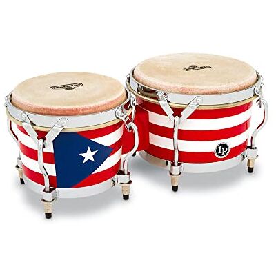 Latin Percussion LP LP811014 Matador Bongo, Legno, Bandiera Puerto Rico, Hardware Cromato Latin Percussion LP LP811014 Matador Bongo, Legno, Bandiera Puerto Rico, Hardware Cromato