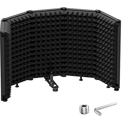 Moukey Scudo di Isolamento per Microfono Pieghevole, Scudo Insonorizzanti a 5 Pannelli Fonoassorbenti con Adattatore per Microfono da 3/8" a 5/8", per Studio di Registrazione, Podcast, Canto Moukey Scudo di Isolamento per Microfono Pieghevole, Scudo Insonorizzanti a 5 Pannelli Fonoassorbenti con Adattatore per Microfono da 3/8" a 5/8", per Studio di Registrazione, Podcast, Canto