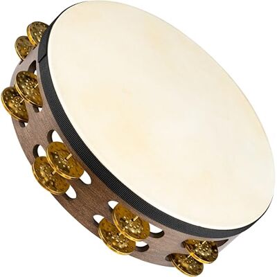Meinl Percussion Tamburello in legno con testa di pelle di capra e 2 file di sonagli in ottone nel telaio, diametro: 25,40 cm (10''), colore marrone noce Meinl Percussion Tamburello in legno con testa di pelle di capra e 2 file di sonagli in ottone nel telaio, diametro: 25,40 cm (10''), colore marrone noce