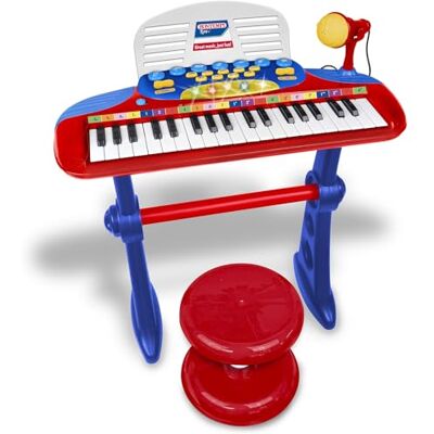 Bontempi MiniKeyFun Tastiera Giocattolo a 37 Tasti per Piccoli Musicisti con Microfono, Sgabello e Leggio, Blu e Rosso, 59,9x42,9x11,9 cm Bontempi MiniKeyFun Tastiera Giocattolo a 37 Tasti per Piccoli Musicisti con Microfono, Sgabello e Leggio, Blu e Rosso, 59,9x42,9x11,9 cm