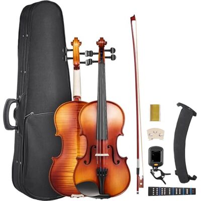 VEVOR Set di Violini da 355 mm Set Completo per Violino in Legno Massello, Misura Standard, con Custodia Rigida, Colofonia, Archetto, Spalliera, Ponticello, Corde Extra, Marrone Lucido con Motivi VEVOR Set di Violini da 355 mm Set Completo per Violino in Legno Massello, Misura Standard, con Custodia Rigida, Colofonia, Archetto, Spalliera, Ponticello, Corde Extra, Marrone Lucido con Motivi