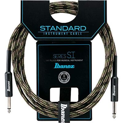 Ibanez 3 m 2 connettori dritti Standard cavo strumento in tessuto, colore: verde militare Ibanez 3 m 2 connettori dritti Standard cavo strumento in tessuto, colore: verde militare