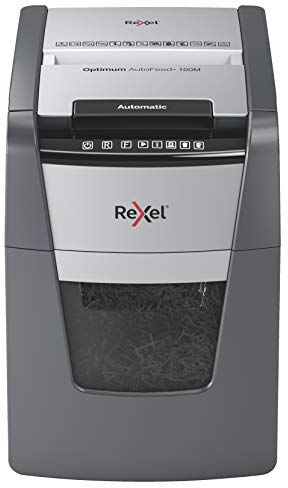 Rexel Optimum AutoFeed+ 2020100MCH Distruggidocumenti automatico, 100 fogli, livello di sicurezza P5, microtaglio, per casa/ufficio