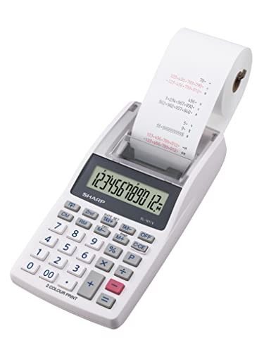 Sharp Mini calcolatrice da tavolo grigio con display LCD a 12 cifre colori in stampa nero e rosso