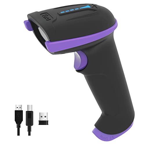 Tera Scanner di codici a barre  Wireless Versatile 2-in-1 con indicatore del livello della batteria distanza di trasmissione di 328 piedi, lettore di codici a barre laser 1D ricaricabile a mano Purple