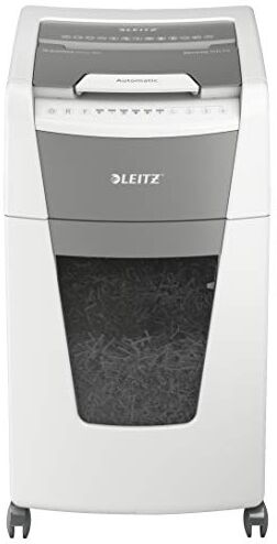 Leitz IQ Autofeed 80162000 Distruggidocumenti CH, microtaglio P5, 300 fogli, contenitore per rifiuti da 60 l, con spina di alimentazione svizzera, colore: Bianco