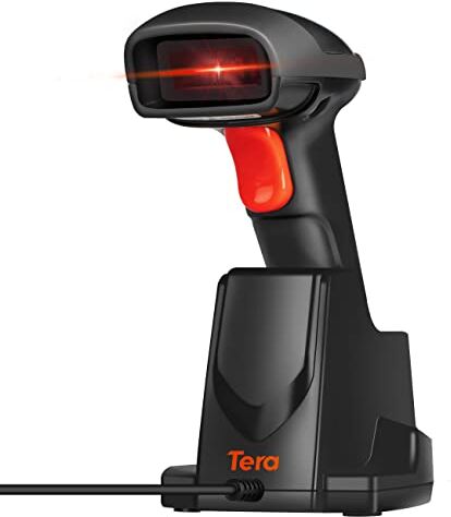 Tera Barcode Scanner Wireless 2,4GHz Lettore di Codici a Barre per 1D Laser con Stazione di Ricarica, Modello di Aggiornamento 6100