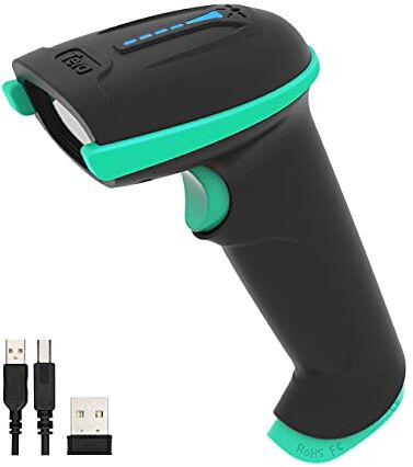 Tera Lettore di codici a barre portatile Laser 1D wireless e USB cablato, indicatore del livello della batteria, batteria extra large 2000mAh, design ergonomico, modello di aggiornamento 5100