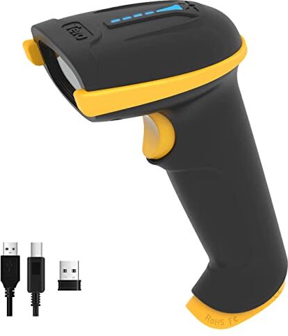 Tera Portable 1D Wireless and Wired Laser Barcode Scanner, Battery Level Indicator, Extra Large 2000mAh Battery, Ergonomic Design, Upgraded Model 5100 giallo