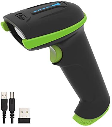 Tera Lettore di codici a barre portatile 1D laser wireless e USB cablato con indicatore del livello della batteria, batteria extra large 2000mAh, brevetto n.: EU008489413, aggiornamento modello 5100