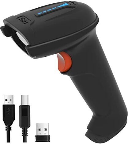 Tera Lettore di codici a barre 1D 2D QR senza fili 2,4 GHz + cavo USB 2,0, lettore di codici a barre 5 mil risoluzione 100 m, supporto scansione dello schermo,