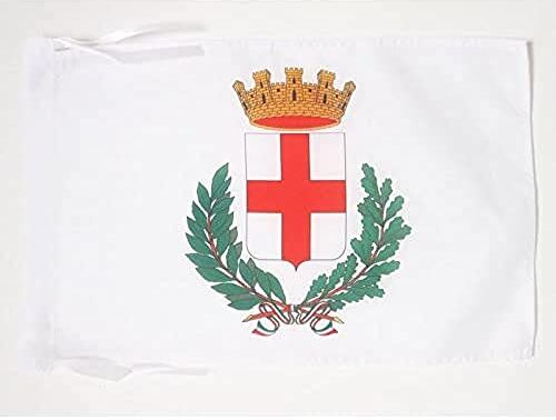 AZ FLAG Bandiera Città di Milano con Stemma 45x30cm BANDIERINA MILANESE 30 x 45 cm cordicelle