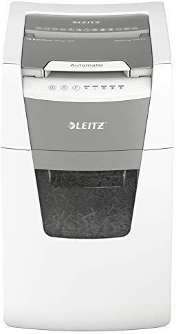 Leitz IQ Autofeed Office 80132000 Distruggidocumenti CH, taglio a particelle P4, 150 fogli, contenitore per rifiuti da 44 l, con spina svizzera, colore: Bianco